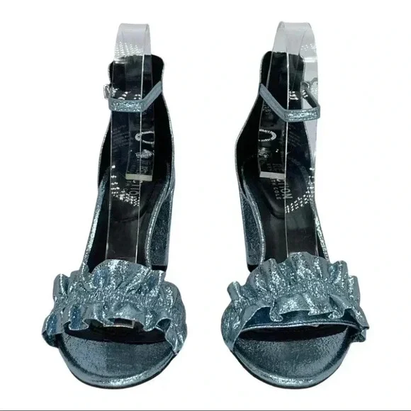 Kenneth Cole Reaction Rise Ruffle Metallic Storm Womens Heels Size 8M - Picture 5 of 16